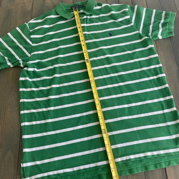 Polo Ralph Lauren Cotton Knit Polo Shirt Green/White Stripe - Men's Size XL (P8) - Picture 9 of 10